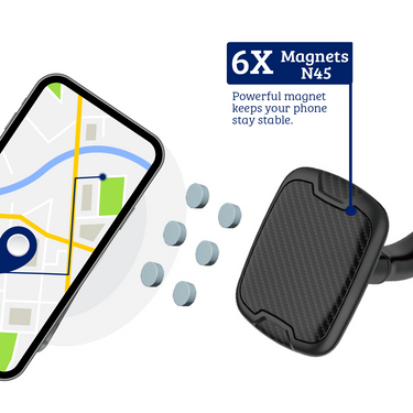 Magnetic Phone Holder For Car, Dashboard Windshield Phone Holder Mount With Flexible Arm and Built-in Strong Magnets